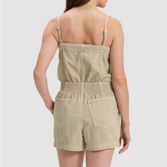 NWT Women’s Universal Thread khaki green denim romper Jumpsuit Drawstring Waist - Picture 2 of 6
